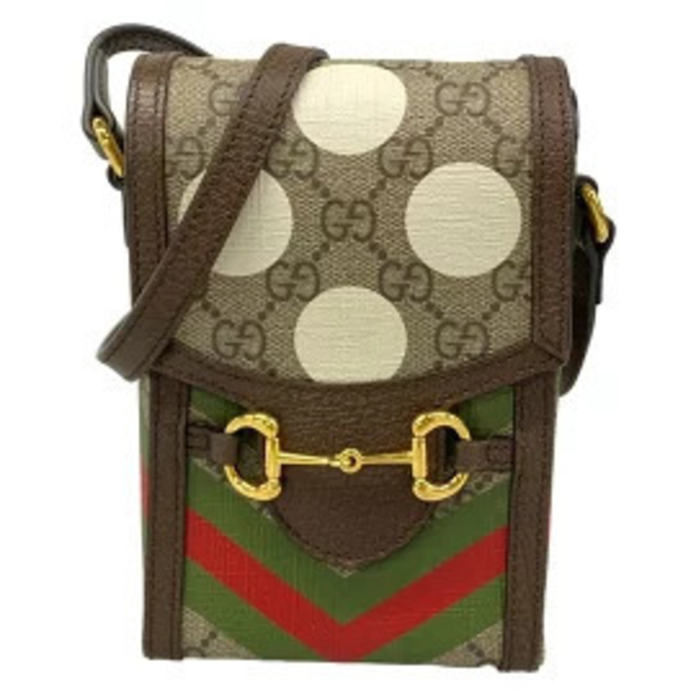 Gucci Horsebit Shoulder Bag Beige Cream x Dark Brown Multi Leather